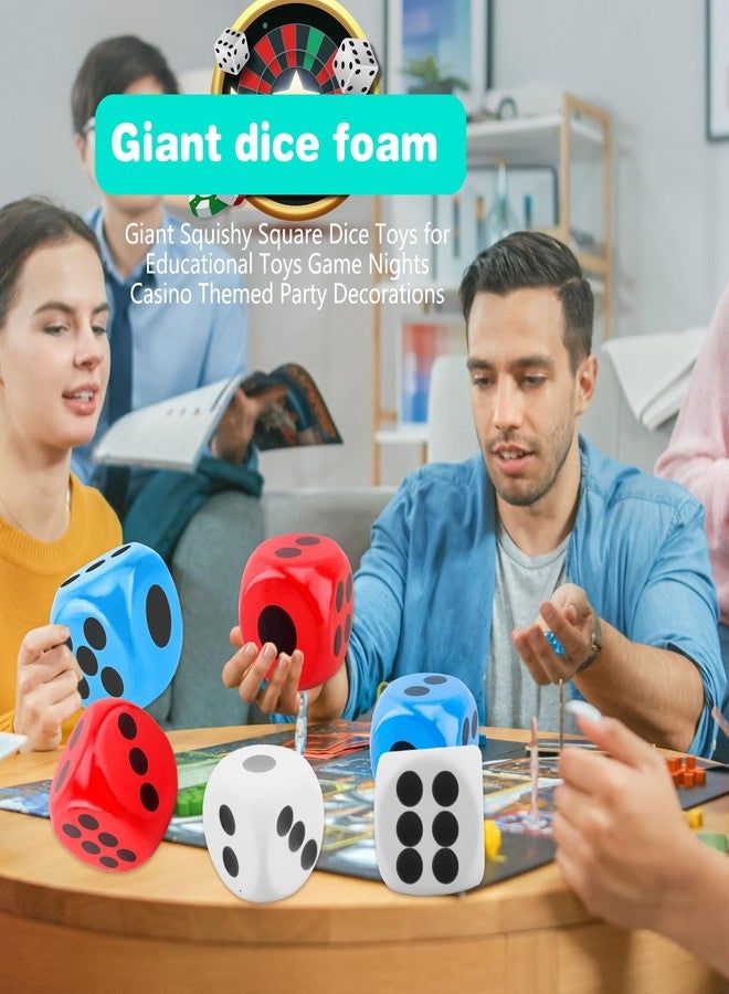 Cotiny 3 Pcs 6 Inch Jumbo Dice Set Large Soft Foam Dice Giant Squishy Square Dice Toys for Educational Toys Game Casino Themed Party Decorations, 3 Colors (Color Style 2) - Image 3